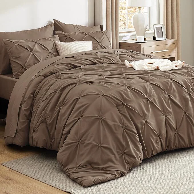 Responsible Bedsure California King Comforter Set Brown – Bed in a Bag Cal King Bedding Set 7 Pieces GentleSoft™ Pintuck Bed Set Gift for Family Pinch Pleat Brown Comforter with Sheets Pillowcases amp Shams Comfortable