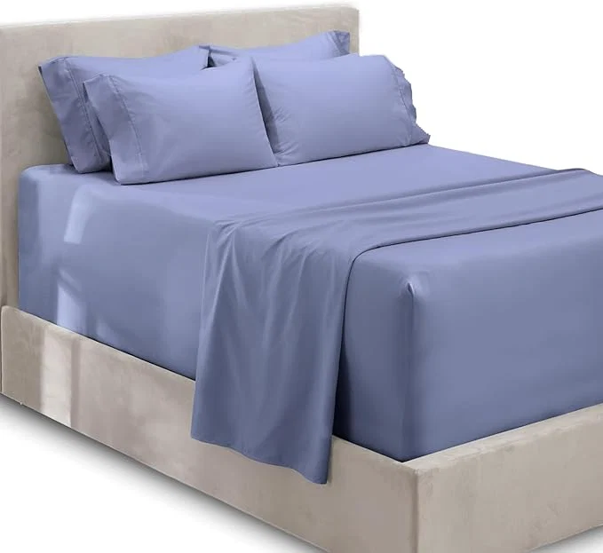 World-Class Hearth amp Harbor Extra Deep Pocket Queen Sheets Sets – Fits Mattress 18-24 Inches Deep – Extra Deep Pocket Sheets – 6 Piece Queen Size – Steel Blue Durable