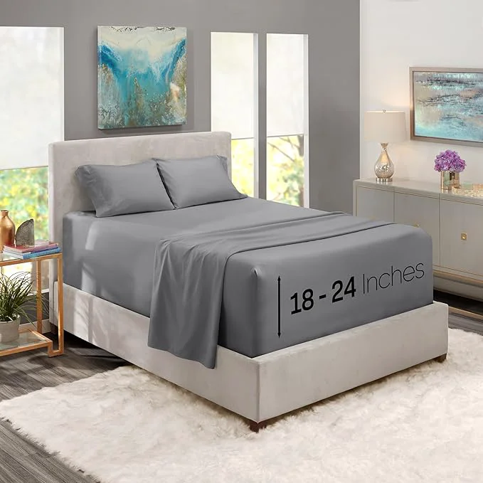 Original Nestl King Size Sheet Set 4 Piece Extra Deep Pocket 18-24 inches Microfiber Hotel Luxury Soft Breathable Wrinkle- Easy to Care Grey Quality