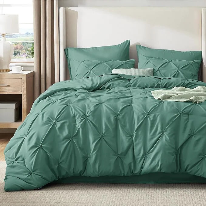 Easy-to-Use Bedsure California King Comforter Set Graysih Green – Bed in a Bag Cal King Bedding Set 7 Pieces GentleSoft™ Pintuck Bed Set Gift for Family Pinch Pleat Comforter with Sheets Pillowcases amp Shams
