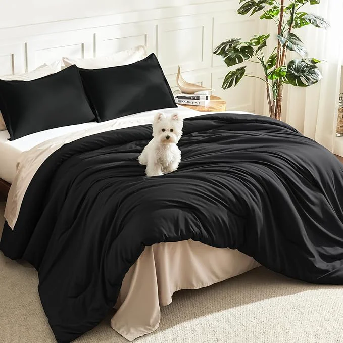 Classic Litanika Comforters Black Oversized Queen Size 3 Pieces Lightweight Solid Bedding Comforter Set All Season Fluffy Bed Set 98x98In Comforter amp 2 Pillowcases Outstanding