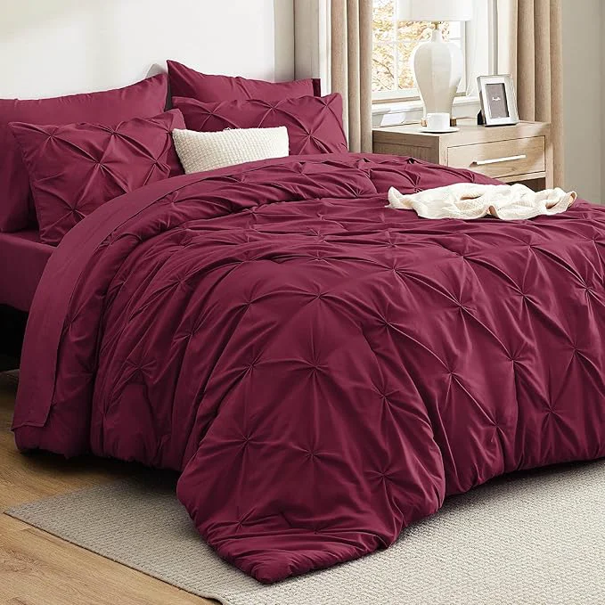 Optimized Bedsure Full Size Comforter Sets – Bedding Sets Full 7 Pieces Pintuck Bed in a Bag Burgundy Bed Set with Comforter Sheets Pillowcases amp Shams Minimalist
