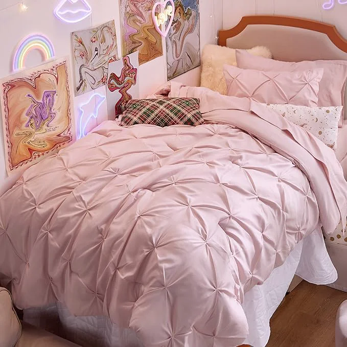 First-Class Bedsure Twin Comforter Set Pink for Women – Bed in a Bag Twin Size Bedding 5 Pieces GentleSoft™ Pintuck Bed Set Gift for Family Pinch Pleat Pink Comforter with Sheets Pillowcase amp Sham Organic