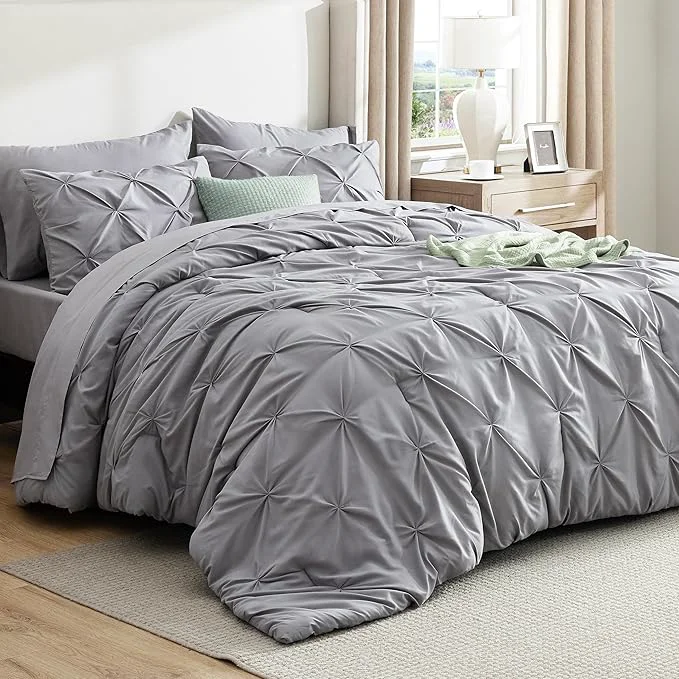 Traditional Bedsure King Size Comforter Set – Bedding Sets King 7 Pieces Pintuck Bed in a Bag Grey Bed Set with Comforter Sheets Pillowcases amp Shams Genuine