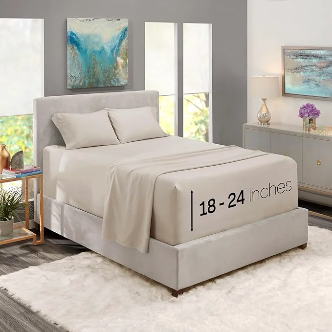 Specialty Nestl Queen Size Sheet Set 4 Piece Extra Deep Pocket 18-24 inches Microfiber Cooling Hotel Luxury Soft Breathable Wrinkle- Easy to Care Linen Unique
