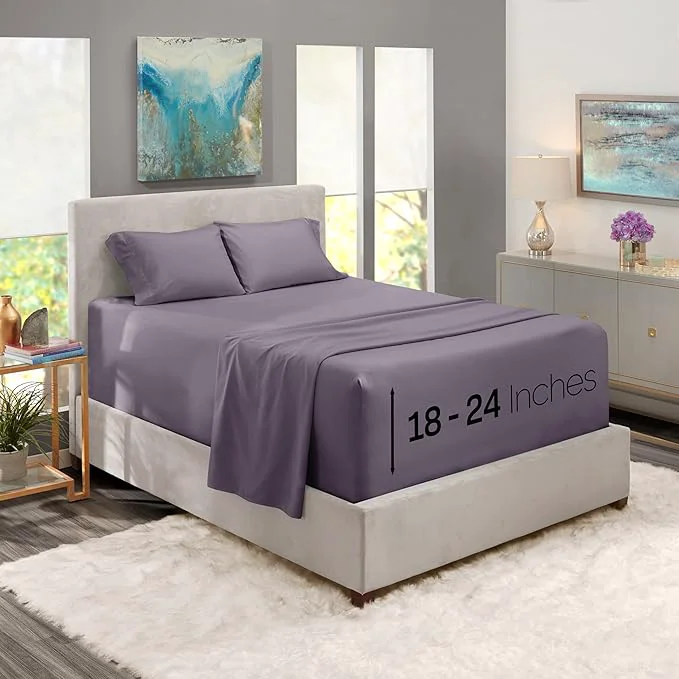 Comfortable Nestl Full Size Sheet Set 4 Piece Extra Deep Pocket 18-24 inches Microfiber Hotel Luxury Soft Breathable Wrinkle- Easy to Care Grayish Purple User-Friendly