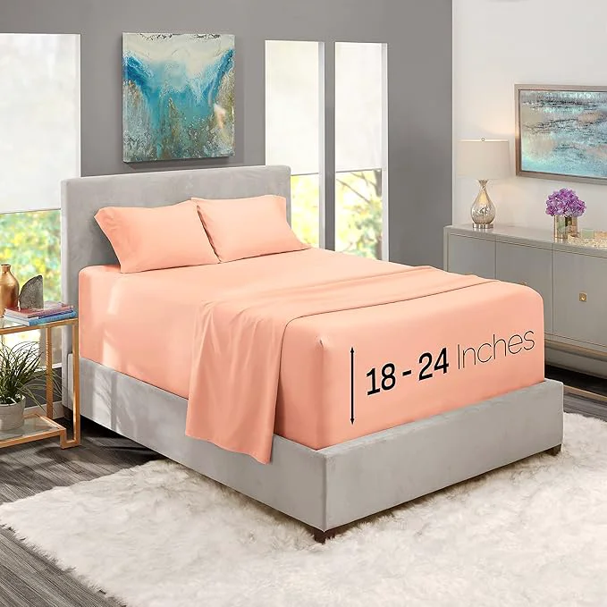 Authentic Nestl Twin Size Sheet Set 4 Piece Extra Deep Pocket 18-24 inches Microfiber Hotel Luxury Soft Breathable Wrinkle- Easy to Care Peach Expertly Made