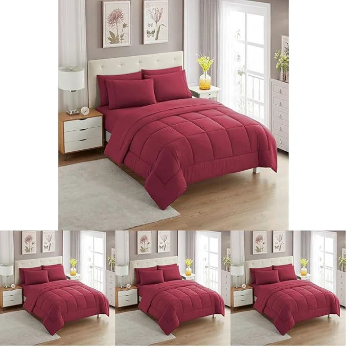 Elite Sweet Home Collection 7 Piece Comforter Set Bag Solid Color All Season Soft Down Blanket amp Luxurious Microfiber Bed Sheets Burgundy Twin XL Pack of 4 Fine