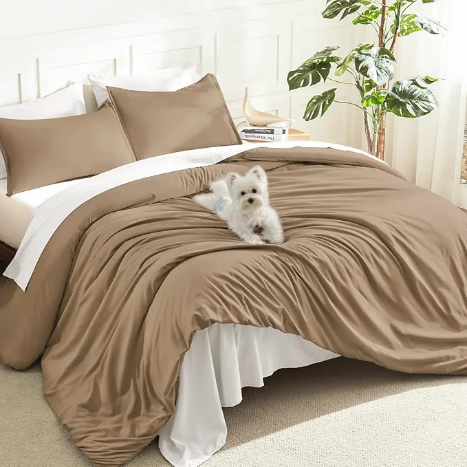 Green Litanika California King Size Taupe Comforter Set 3 Pieces Cal King Solid Bedding Comforter Set All Season Fluffy Bed Set 104x96In Comforter amp 2 Pillowcases Sustainable