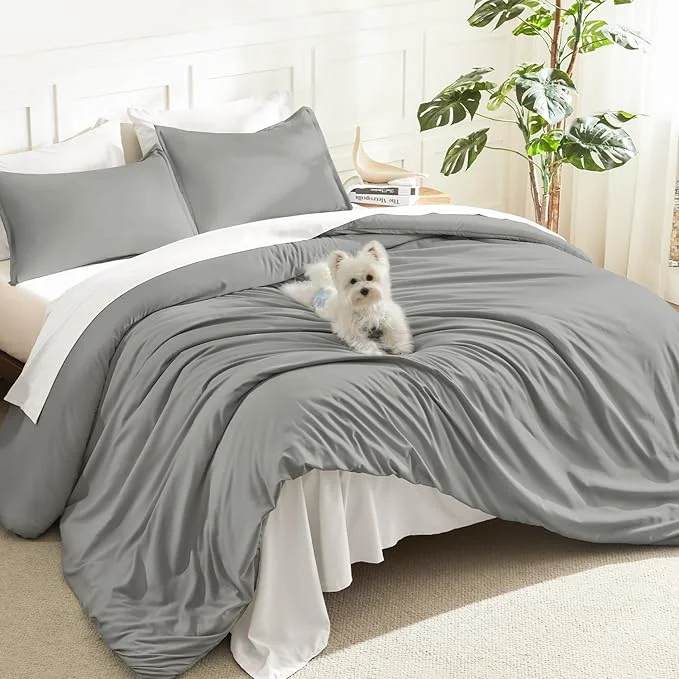 Prestigious Litanika Comforters Medium Gray California King Size 3 Pieces Lightweight Solid Bedding Set amp Collections All Season Fluffy Bed Set 104x96In Comforter amp 2 Pillowcases Responsible