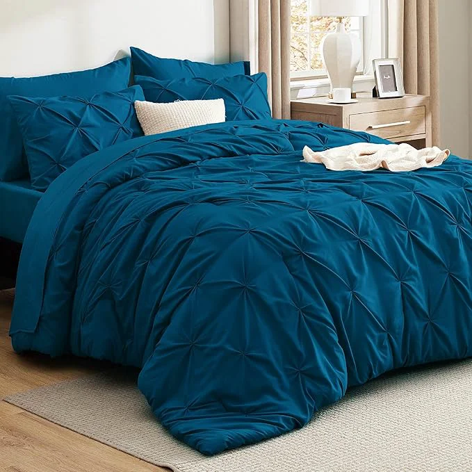 Premium Bedsure California King Comforter Set Teal – Bed in a Bag Cal King Bedding Set 7 Pieces GentleSoft™ Pintuck Bed Set Gift for Family Pinch Pleat Teal Comforter with Sheets Pillowcases amp Shams Relaxed
