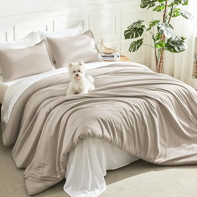 Powerful Litanika Comforters Oatmeal Oversized Queen Size 3 Pieces Lightweight Solid Bedding Comforter Set All Season Fluffy Bed Set 98x98In Comforter amp 2 Pillowcases Smooth