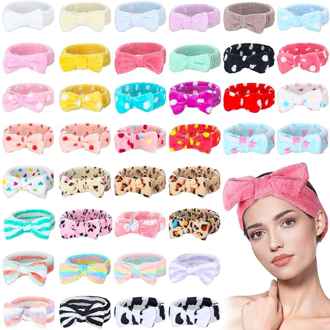 Elegant Yinder 40 Pack Bow Spa Headband Coral Fleece Makeup Headband Soft Face Wash Relaxed