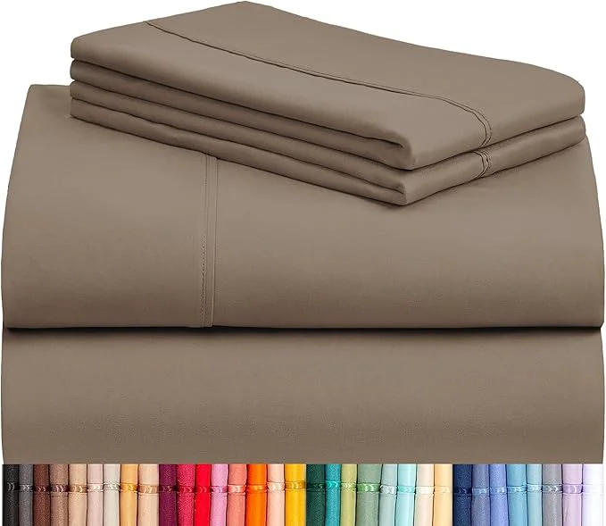 Clean LuxClub 4 PC Sheet Bed Sheets Deep Pockets 18 quot Eco Friendly Wrinkle -Kids-Fitted Sheets Machine Washable Hotel Bedding Silky Soft – Dark Khaki Twin Exceptional