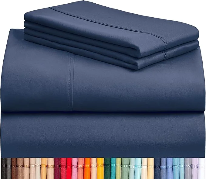 Next-Generation LuxClub 4 PC King Sheet Set Deep Pockets Wrinkle Cooling Bed Sheets Hotel Bedding for Women Men Includes 1 Fitted Sheet 1 Flat Sheet and 2 Pillowcases-Soft Navy Optimized