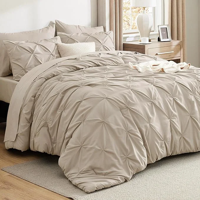 High-Quality Bedsure California King Comforter Set Beige – Bed in a Bag Cal King Bedding Set 7 Pieces GentleSoft™ Pintuck Bed Set Gift for Family Pinch Pleat Beige Comforter with Sheets Pillowcases amp Shams Professional