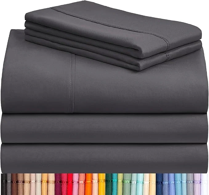 Fashionable LuxClub 5 PC Split King Sheet Set Sheets Deep Pockets 18 quot Eco Friendly Wrinkle Cooling Sheets Machine Washable Hotel Bedding Silky Soft – Dark Grey Split King Elegant