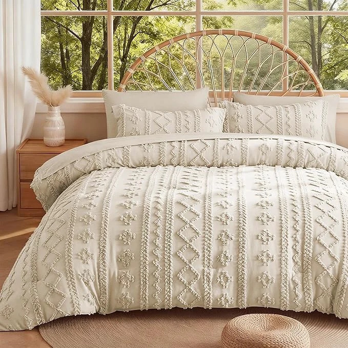 Dependable MR amp HM California King Comforter Set Beige 7 Pieces Tufted Boho Beddding Sets Farmhouse Style Bed in a Bag with 1 Comforter 2 Pillow Shams 2 Pillowcases 1 Flat Sheet 1 Fitted Sheet Quality