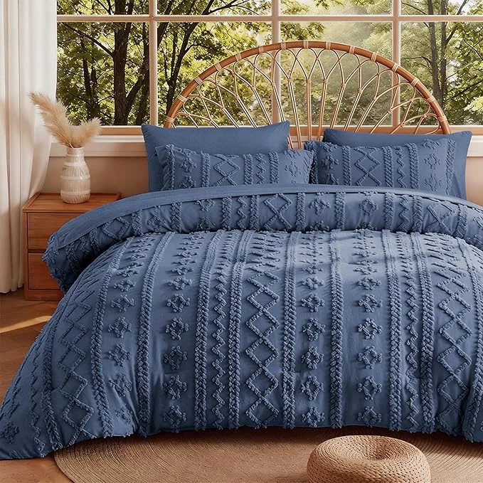 Dependable MR amp HM California King Comforter Set Navy Blue 7 Pieces Tufted Boho Beddding Sets Farmhouse Bed in a Bag with 1 Comforter 2 Pillow Shams 2 Pillowcases 1 Flat Sheet 1 Fitted Sheet Prestigious