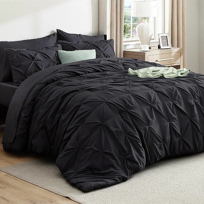 Easy-to-Use Bedsure Full Comforter Set Black – Bed in a Bag Full Size Bedding Set 7 Pieces GentleSoft™ Pintuck Bed Set Gift for Family Pinch Pleat All Season Comforter with Sheets Pillowcases amp Shams Detailed