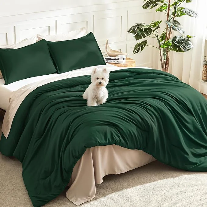 Smooth Litanika Comforters Emerald Green Oversized Queen Size 3 Pieces Lightweight Solid Bedding Comforter Set All Season Fluffy Bed Set 98x98In Comforter amp 2 Pillowcases Modern