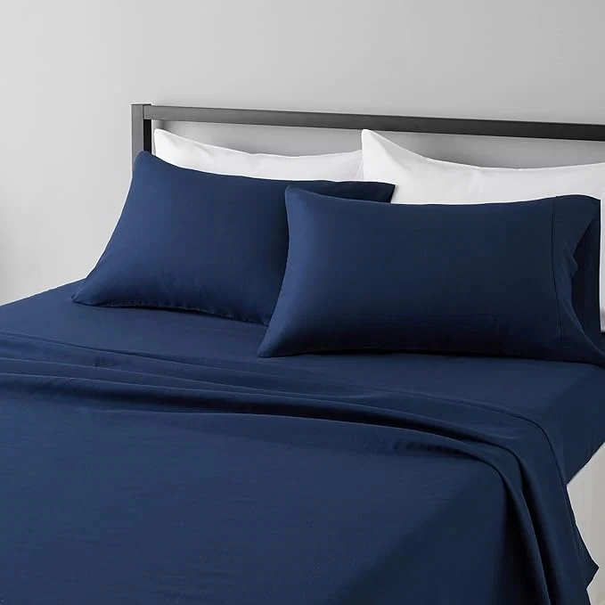 Advanced Amazon Basics Lightweight Super Soft Breathable Brushed Microfiber 4 Piece Bed Sheet Set with 14-Inch Deep Pockets Wrinkle Resistant Queen Navy Blue Solid Green