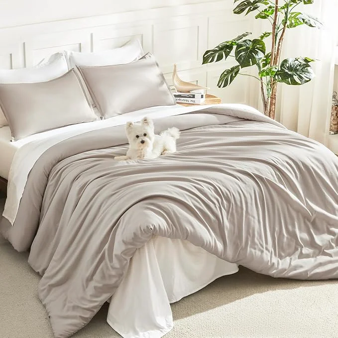 Flexible Litanika Oversized King Comforter 120×98 3 Pieces Deep Linen Grey Lightweight Solid Bedding Comforter Set All Season Fluffy Bed Set 1 Comforter amp 2 Pillowcases Easy-to-Use