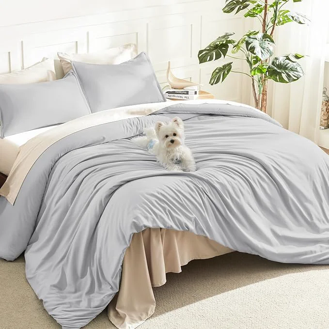 Safe Litanika Light Grey Comforter Queen Size 3 Pieces Lightweight Solid Bedding Comforter Set All Season Fluffy Bed Set 90x90In Comforter amp 2 Pillowcases Unique