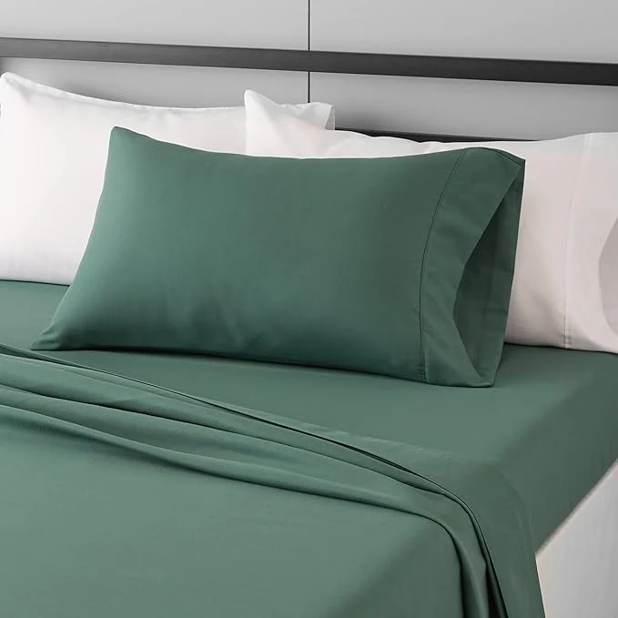 Eco-Friendly Amazon Basics Lightweight Super Soft Easy Care Wrinkle- Breathable Brushed Microfiber 3-Piece Bed Sheet Set with 14-Inch Deep Pockets Twin Emerald Green Solid Next-Generation
