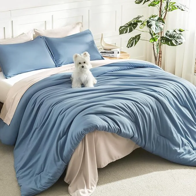 Genuine Litanika Oversized King Comforter Set Grayish Blue Super King Size 3 Pieces Lightweight Solid Bedding Comforter Set All Season Fluffy Bed Set 120x120In Comforter amp 2 Pillowcases Artisan