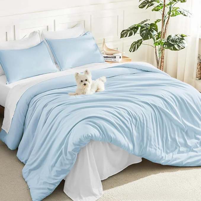 Fashionable Litanika Comforters Light Blue Full Size 3 Pieces Lightweight Solid Bedding Comforter Set All Season Fluffy Bed Set 79x90In Comforter amp 2 Pillowcases Pure