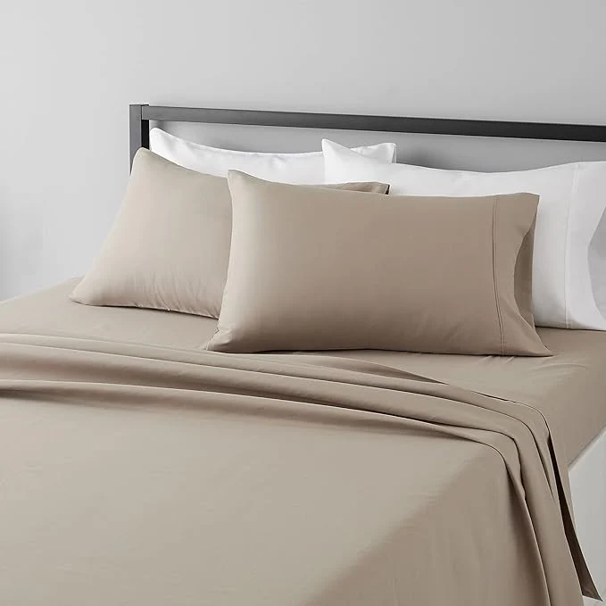 Detailed Amazon Basics Lightweight Super Soft Cooling Breathable Wrinkle Resistant Brushed Microfiber 4-Piece Sheet Set with 14-Inch Deep Pockets Queen Taupe Solid Functional