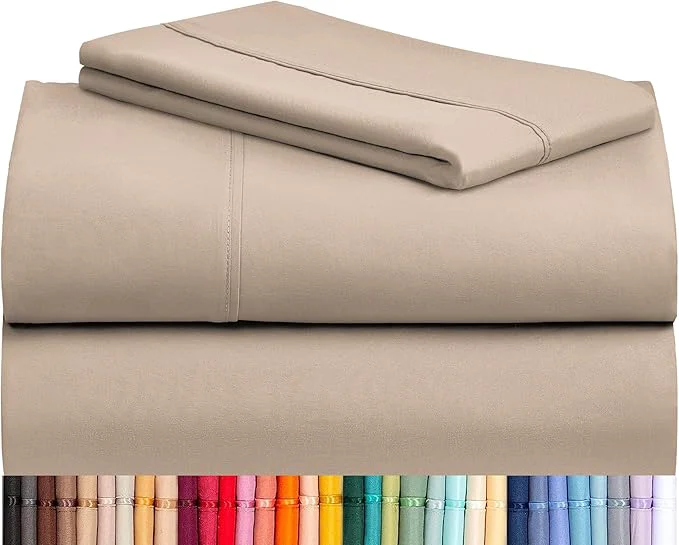 Natural LuxClub Twin XL Sheets – Soft Twin Bed Sheets for-Boys-and-Girls-3 PC Deep Pockets 18 quot Eco Friendly Wrinkle -Kids-Fitted Sheets Machine Washable Hotel Bedding Silky Soft – Light Khaki Twin XL Fine