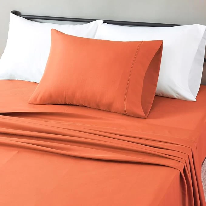Excellent Amazon Basics Lightweight Super Soft Easy Care Wrinkle Microfiber 3-Piece Bed Sheet Set with 14-Inch Deep Pockets Twin Brick Solid Long-Lasting