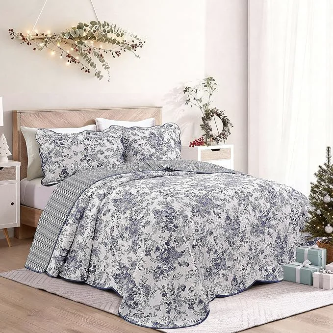 Fast Wonderful Cotton Blue Floral Bedspread Set Twin Size Quilt Bedding Sets with Pillow Sham 2 Pieces Floral Coverlet Quilted Blanket Bed Cover for All Season 80 quot x110 quot Efficient