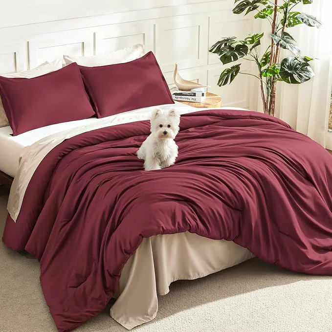 Superior Litanika Comforters Twin XL Size Burgundy 2 Pieces Lightweight Solid Bedding Set amp Collections All Season Fluffy Bed Set 68×92 Inches Comforter amp 1 Pillowcase Unique