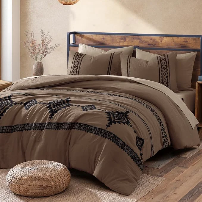 Environmentally Friendly MaiRêve Embroidery Full Size Comforter Set Brown Farmhouse Western Boho Bedding Set 7 Pieces All Season Bed in A Bag Comforter Set with Sheets Pillowcases amp Shams Dependable