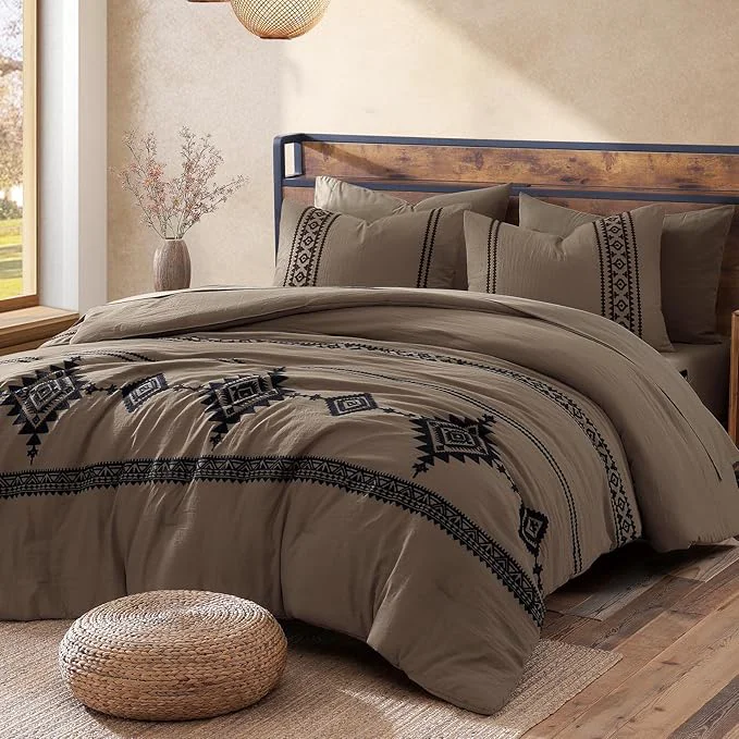 Recyclable MaiRêve Embroidery Full Size Comforter Set Taupe Grey Farmhouse Western Boho Bedding Set 7 Pieces All Season Bed in A Bag Comforter Set with Sheets Pillowcases amp Shams Exclusive