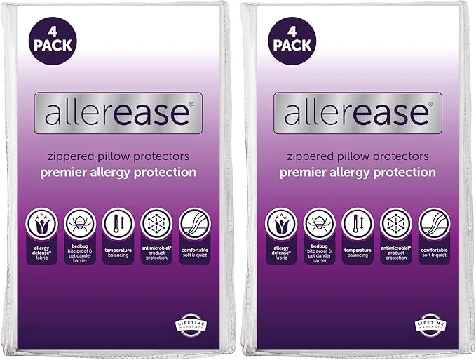 Stylish Set of 4 King AllerEase Pillow Protectors – Temperature Balancing Allergist – Premium Breathable Zippered Protectors Pack of 2 Exceptional