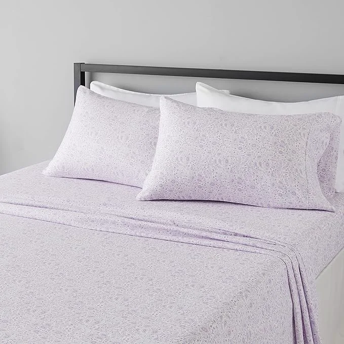 Enhanced Amazon Basics Lightweight Super Soft Easy Care Microfiber 4-Piece Bed Sheet Set with 14-Inch Deep Pockets Queen Lavender Paisley Printed Fashionable