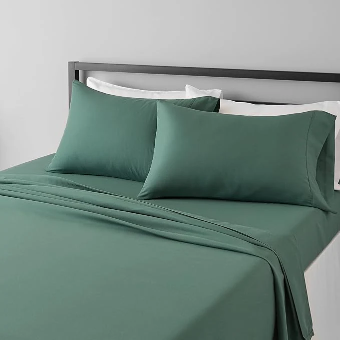 Modern Amazon Basics Lightweight Super Soft Wrinkle- Breathable Microfiber 4-Piece Bed Sheet Set with 14-Inch Deep Pockets Full Emerald Green Solid Premium Material