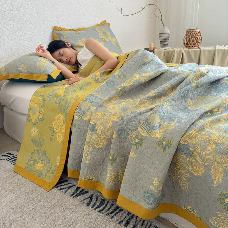 Certified Ownkoti Cottagecore 3-layer Gauze Reversible Bedspread Quilt Genuine
