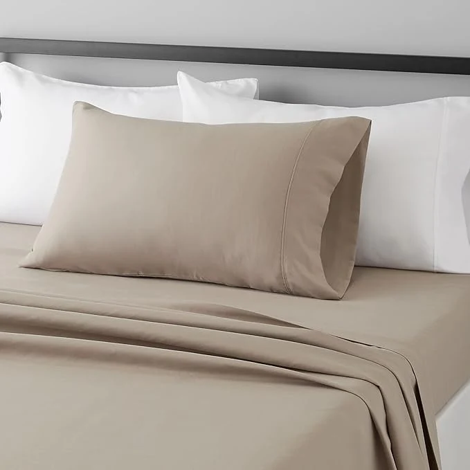 Powerful Amazon Basics Lightweight Super Soft Easy Care Wrinkle- Breathable Brushed Microfiber 3-Piece Bed Sheet Set with 14-Inch Deep Pockets Twin Taupe Solid
