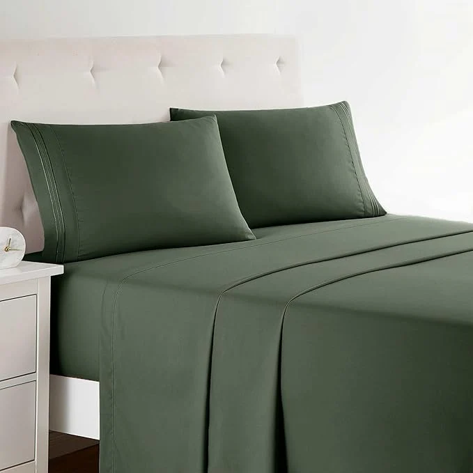 Reusable Clara Clark Bed Sheets Premier 1800 Series Bed Sheet Set Deep Pocket Wrinkle Fade Stain Resistant Luxury Soft Bedding Sheets amp Pillowcases King Olive Green Advanced
