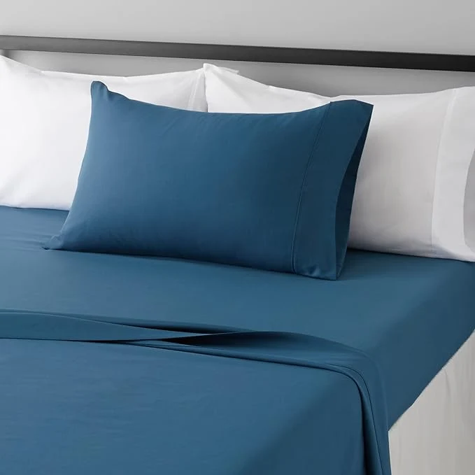 Convenient Amazon Basics Lightweight Breathable Brushed Microfiber 3-Piece Bed Sheet Set with 14-Inch Deep Pockets Wrinkle Resistant Twin Dark Teal Solid High-Performance