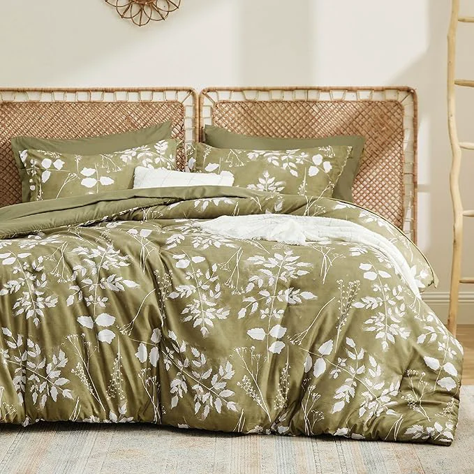 Secure Bedsure Full Size Comforter Set – 7 Pieces Floral Olive Green Soft Bedding Sets Full Bed in a Bag with Botanical Flowers Comforter Sheets Pillowcases amp Shams Refined