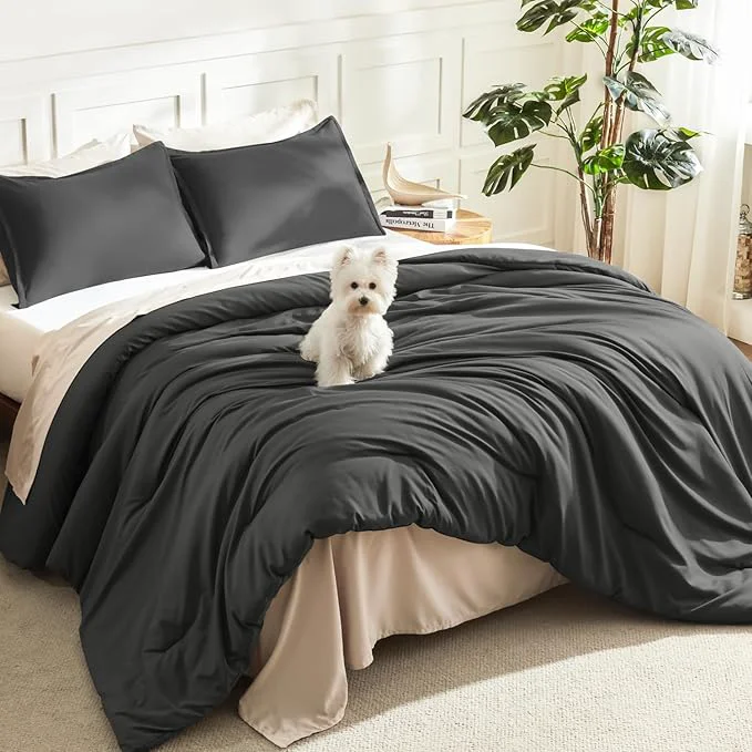 Detailed Litanika Oversized King Comforters Dark Grey Super King Size 3 Pieces Lightweight Solid Bedding Comforter Set All Season Fluffy Bed Set 120x120In Comforter amp 2 Pillowcases Responsible