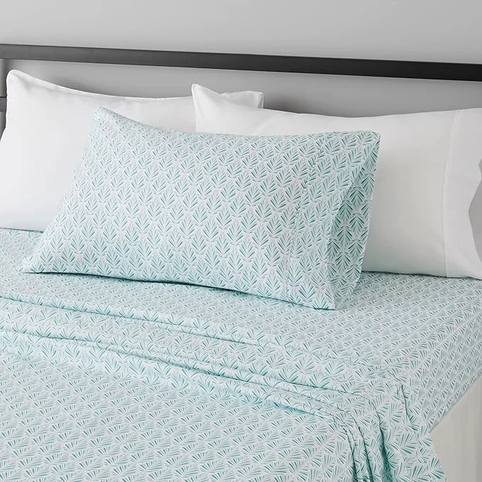 Premium Amazon Basics Lightweight Super Soft Easy Care Wrinkle Microfiber 3 Piece Bed Sheet Set with 14-Inch Deep Pockets Twin Aqua Fern Floral Kids Men amp Women Bedding Advanced