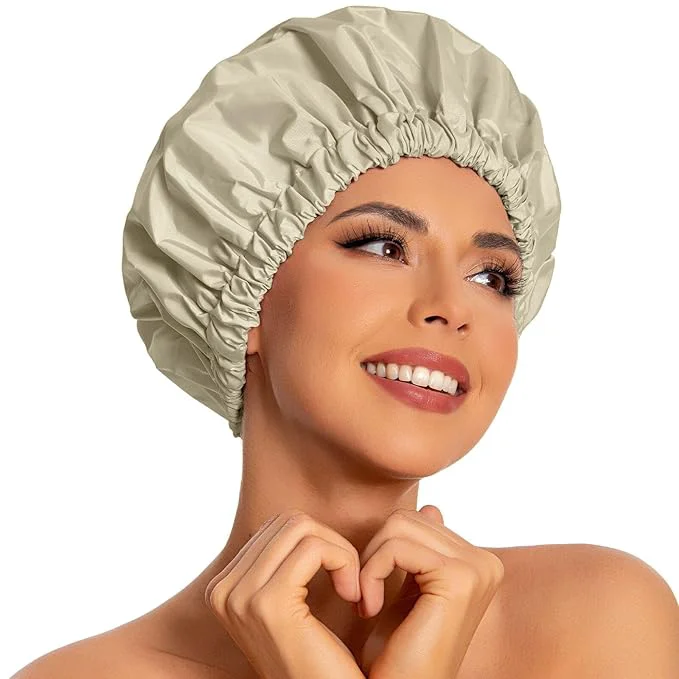 Natural Reusable Shower Cap for Women Large Waterproof Shower Bonnet Modern