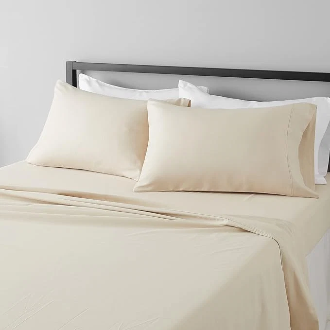 Lightweight Amazon Basics Breathable Ultra-Soft Microfiber 4-Piece Bed Sheet Set with 14-Inch Deep Pockets Wrinkle Resistant Machine Washable King Beige Solid Luxury